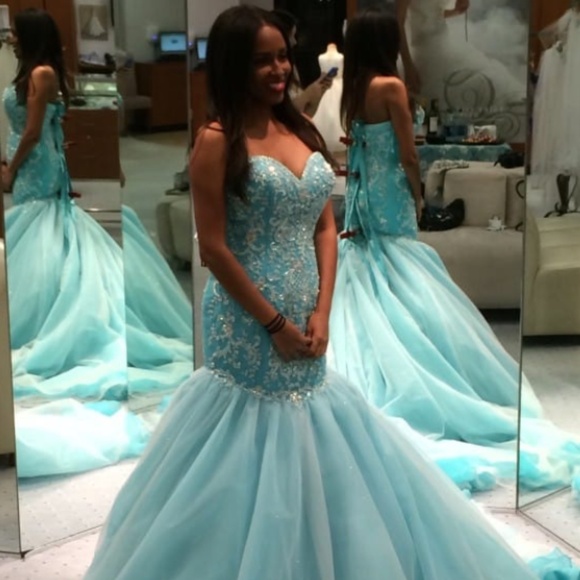 Alfred Angelo Bridal Disney Ariel Wedding Dress Style 249 Turquoise Size 10 NWT - Picture 4 of 16